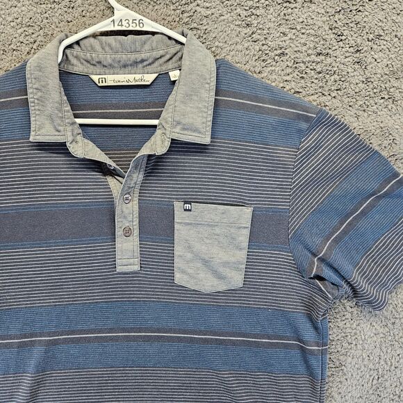 Travis Mathew Polo‎ Shirt Mens Size Large Gray Striped Short Sleeve - Picture 2 of 10